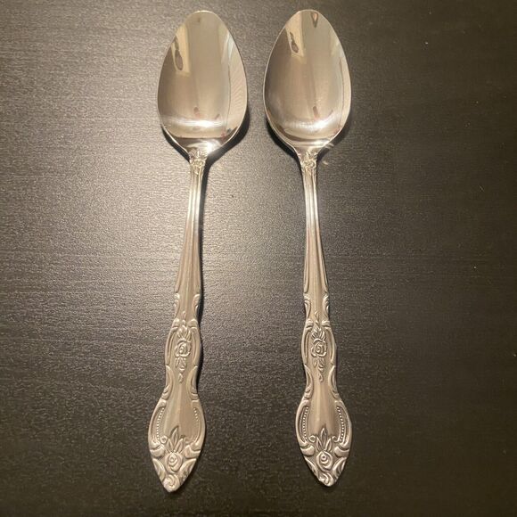 VTG LUSTREWARE Korea Stainless ROSE 7pc Flatware Fork Spoon Knife & Serving Fork - Picture 2 of 16